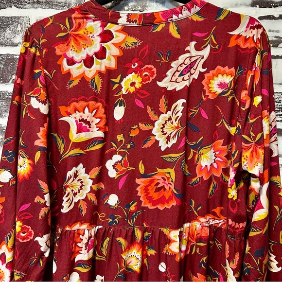 Old Navy Deep Red Floral Boho Autumn Dress Size L - Picture 5 of 8